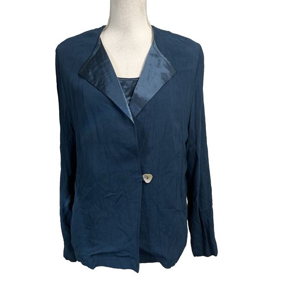 Coldwater Creek 2pc Jacket Tank Set sz Medium Teal Satin Lagenlook Artsy Career - Picture 1 of 9